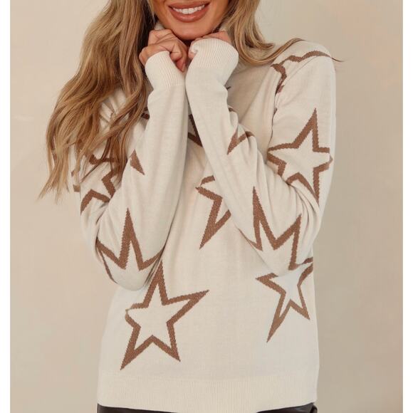 NWT THE NOLI SHOP Astra Star Sweater Cream Gold S Turtleneck Lightweight Knit - Picture 1 of 10